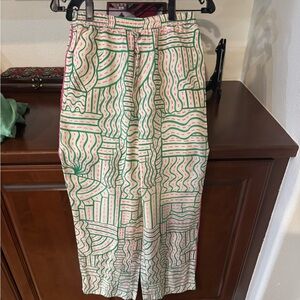 Zara Linen Blend Green and Pink Patterned Pants